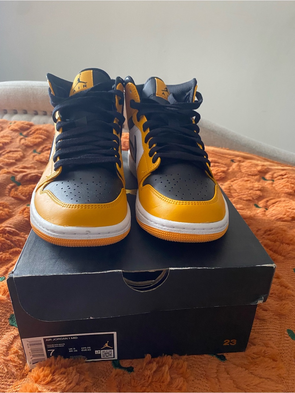Jordan Kids Black and Yellow High-Top Sneakers